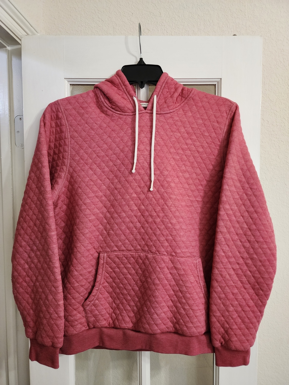 Marine Layer Quilted Pullover Hoodie Heather Pink Large Kangaroo Pocket